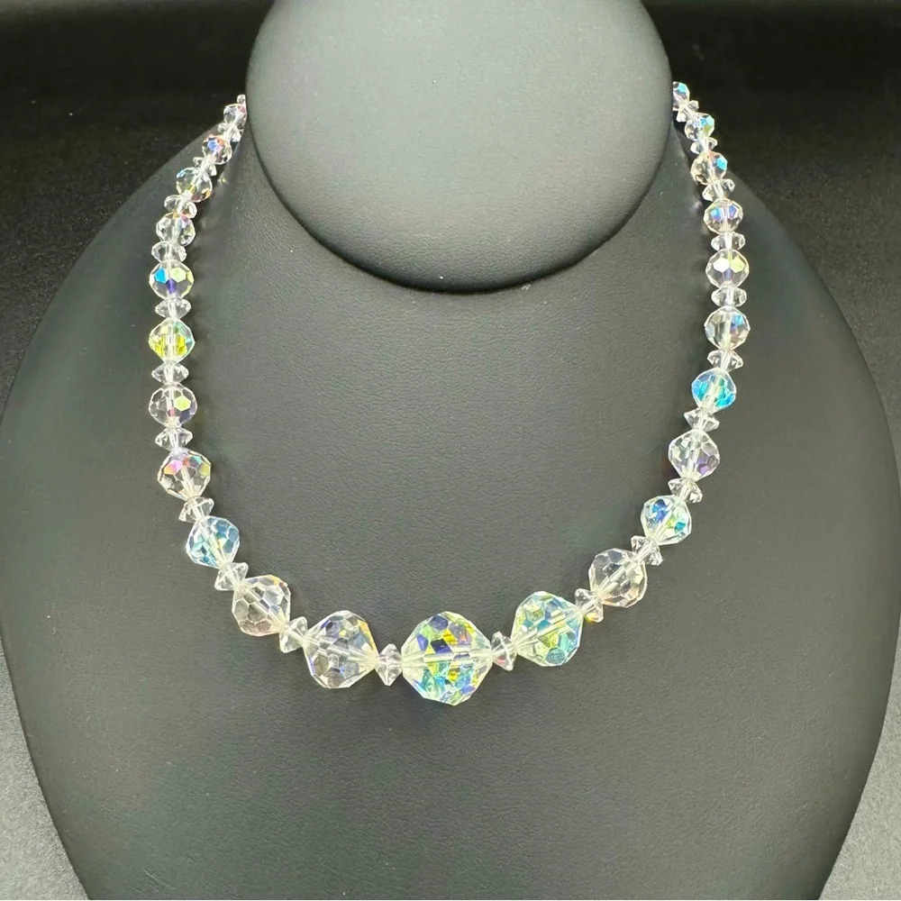 Clear Crystal AB Graduated Collar Necklace with hook closure